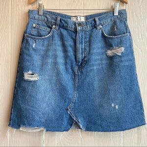 We The Free Distressed Blue Jean Mini Skirt